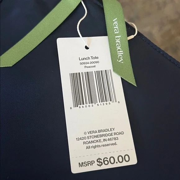 NWT: Vera Bradley: Nylon Navy Lunch insulated Tote Bag - Peacoat - Picture 9 of 11